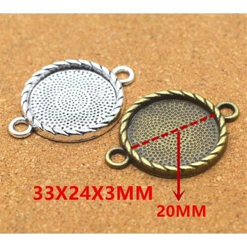 20mm 10pcs/lot Antique Silver and Bronze Plated Classic Simple Style Cabochon Base Setting Charms Pendant necklace findings