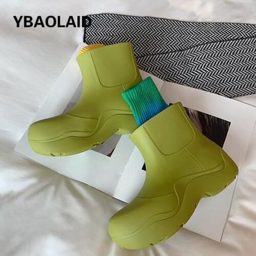 Avocado Sleeve Rain Boots Round Toe Thick Bottom Martin Short Boots Spring and Autumn New Fashion Sleeve Mid-heel Chelsea Boots