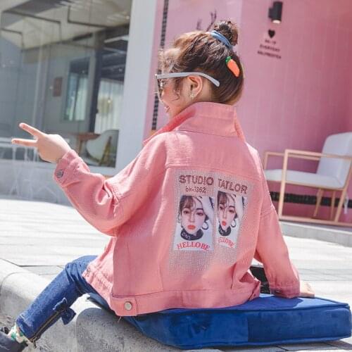Pink Girls Jean Jacket 2021 New Spring Autumn Children Kids Hip Hop Cartoon Jacket Coats Baby Girls Clothing Canvas Clothes