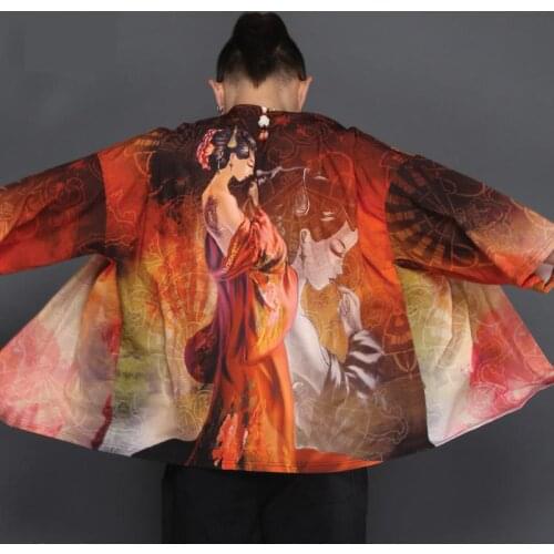 New Arrival Women Men Shirt Cartoon Print Blouse Loose Kimono Yukata Clothes Anime Cosplay Costume Japan Samurai Haori Cardigan