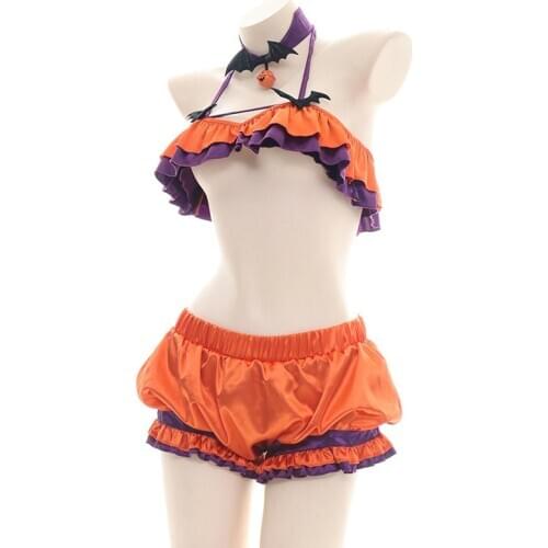 Sexy Lolita Tube Tops Pumpkin Shorts Cosplay Costume For Adult Women Pajamas Halloween Costums C27M31