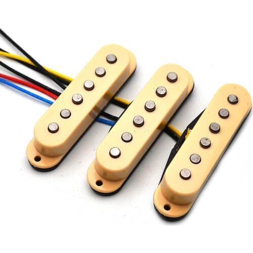 Alnico 5 Single Coil Staggered Top Fiber Bobbin Pickup Electric Guitar Pickup Neck/Middle/Bridge 50/50/52mm for FD Guitar Yellow