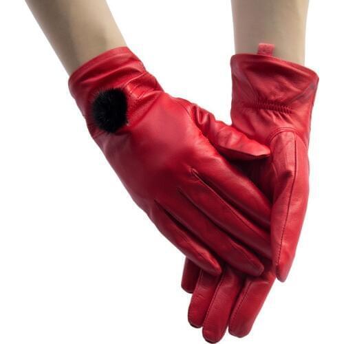 Japanese Real Leather Gloves Women Mink Fur Winter Warm Party Leather Gloves Luxury Brand Elegant Lady Driving Gloves Mittens