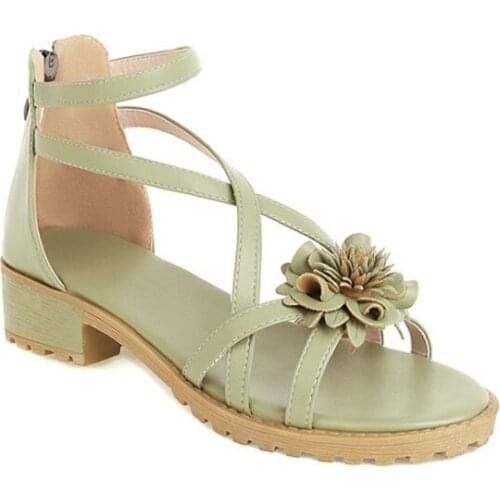 Flower Women Sandals 2021 New Summer Shoes Thick Heel Casual Ladies Shoes Large Size 44