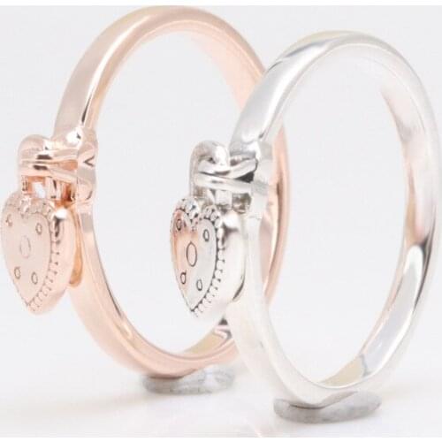 Bewill Authentic S925 Sterling Silver Valentines Day Love Heart Pendant Love Lock Ring For Women Female Original Jewelry