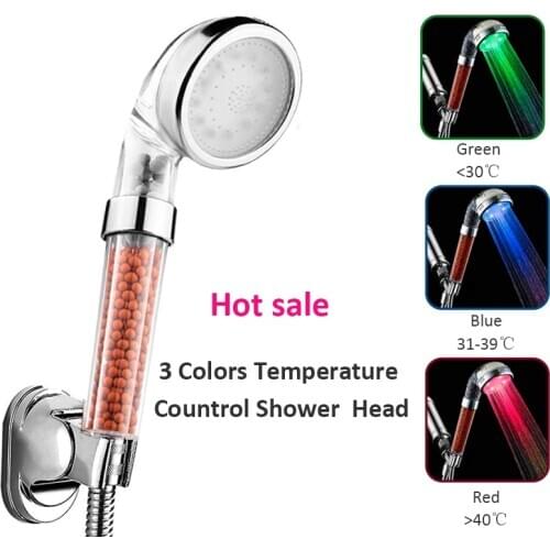 Zloog Hot 3 Color Changing LED Anion Spa Shower Head Temperature Control Sensor Shower Large/Small Size High Pressure Shower