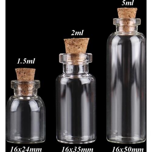 10 pieces Diameter 16mm tinyTransparent Glass Bottles with Cork Stopper for Wedding Gift DIY Pendant Craft 3 Sizes U-pick