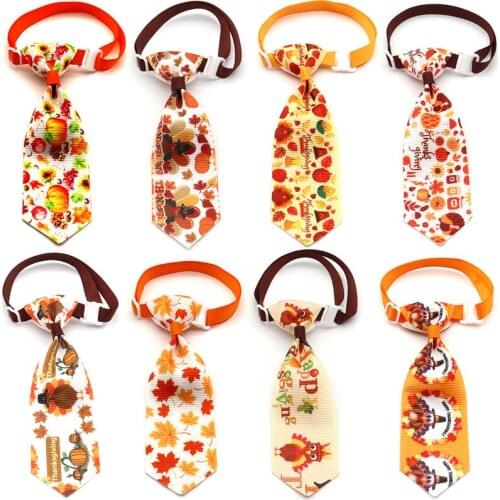 100pcs Thanksgiving Dog Ties Turkey Maple Leaf Pet Cat Dog Neckties Fall Dog Grooming Accessories Pet Supplies
