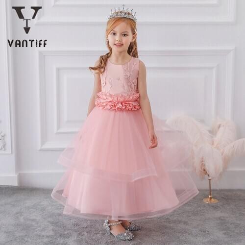 2021 Fancy Lace Cake Princess Dress Girls Dresses For Beauty Children Clothing Costum Fairy Flower Bow Party Birthday Gift Skirt