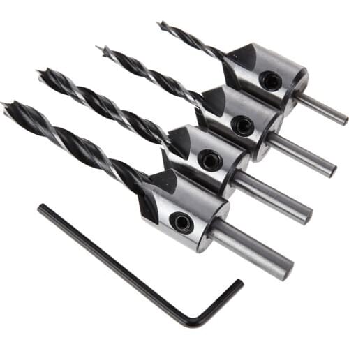 4Pcs HSS 5 Flute Countersink Drill Bit Set Three Sharp Sink Hole Reamer Carpentry Chamfer Screw Woodworking Chamfer Tool 3mm-6mm