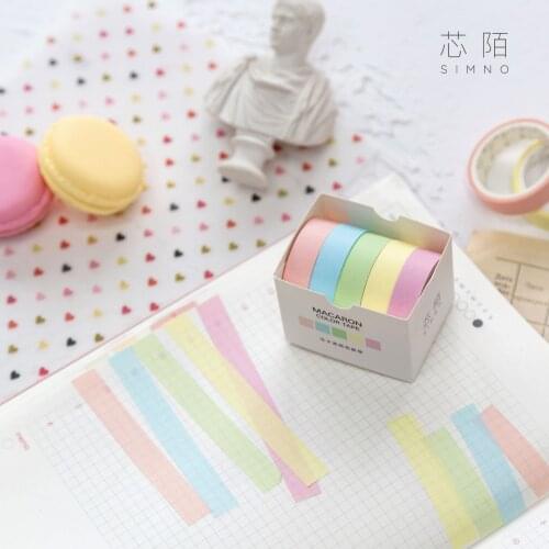 5PCS/Pack Decorative Washi Tape Macaron Colored Sticker Masking Paper Set DIY Scrapbooks Journals Adhesive Tape School Supplies