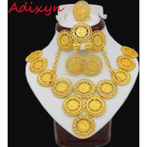 Adixyn Turkey Coin Necklace/Earring/Ring/Bracelet Jewelry Sets For Women Gold Color Coins Arabic/African Bridal Wedding Gifts