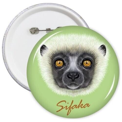 White Fluffy Sifaka Monkey Animal Round Pins Badge Button Clothing Decoration Gift 5pcs