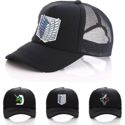Anime Attack on Titan Regiment Scout Legion Symbol Black Mesh Trucker Baseball Cap Snapback hat For Men Women