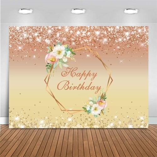 Mocsicka Glitter Adult Happy Birthday Party Backdrop Flowers Diamond Birthday Decoration Photo Background for Photo Studio Props