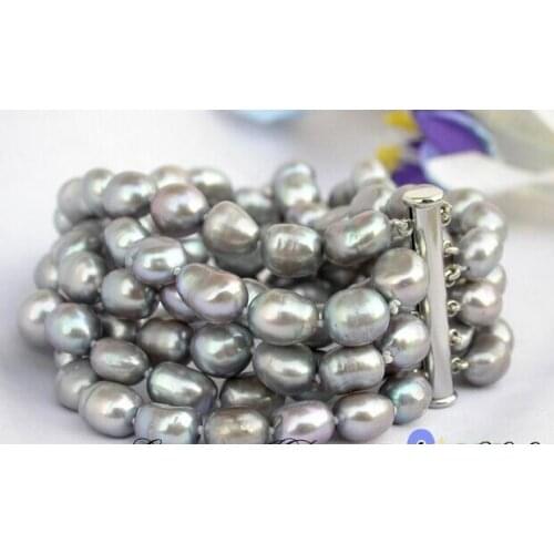 4strands 12mm gray baroque FW pearl bracelet bangle magnet clasp @^Noble style Natural Fine jewe SHIPPING new >>-hot