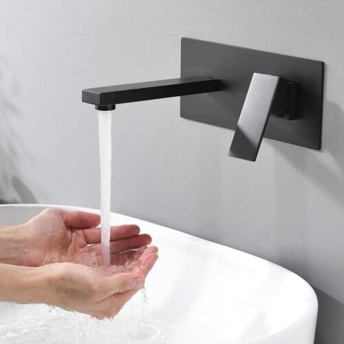 Black Style Matte Black Brass Wall Mounted Basin Faucet Single Handle Mixer Tap Hot & Cold Water