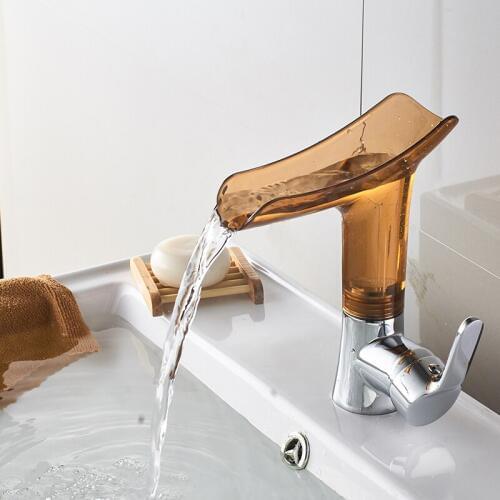 Colorful Basin Faucets New Design Waterfall Bathroom Faucet Single Handle Basin Mixer Tap Bath Faucet Solid Acrylic Crane