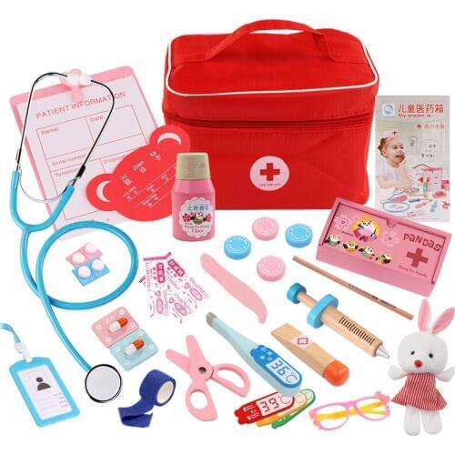 2019 new childrens simulation wooden toy doctor suit role playing game teeth medicine box doctor toy children boy girl toys