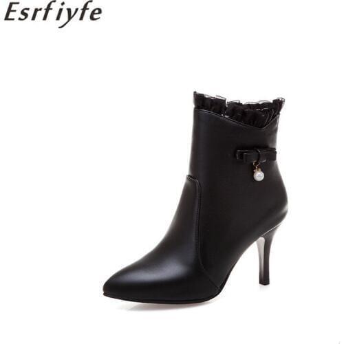 ESRFIYFE 2020 New Spring Autumn Stiletto High Heels Pointed Toe Faux Leather Zipper Style Sexy Ankle Womens Boots Bota Feminina