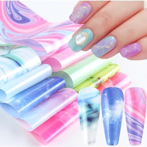 10pcs Nail Foils Marble Series Dreamy Pink Blue Starry Sky Paper Transfer Stickers For Nails Decoration Manicure Slider SA190679