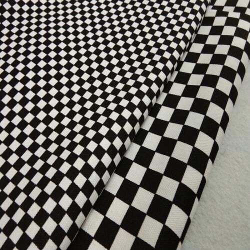 Quality Thick Black White Big Small Square Printed Canvas Cotton Fabric For tablecloth curtain pillow Party Home Decora