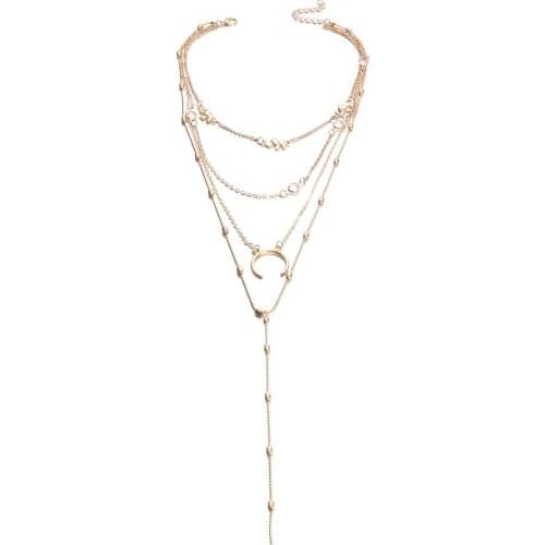 Korean Jewellery Necklace Bohemian Elephant Moon Pendant Multilayer Necklace Punk Necklace Women Wholesale Statement Necklace