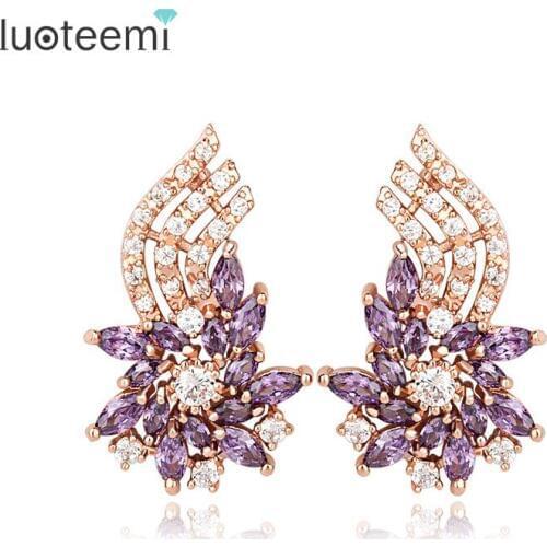 LUOTEEMI Brand Romantic Cubic Zirconia with Small CZ Flower Crystal Stud Earrings New Fashion Brincos for Women Wholesale