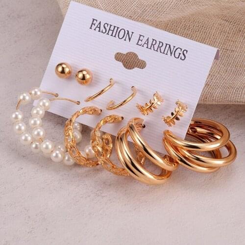 Fashion Statement Hoop Gold Drop Earrings Sets For Women Geometirc Pearl Metel Circle Dangle Earrings 2021 Trend Female Jewelry
