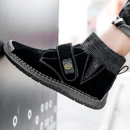 KEZZLY Mens outdoor large size mens shoes Fashion casual footwear mens shoes with HOOk&LOOP high-top warm mens boots