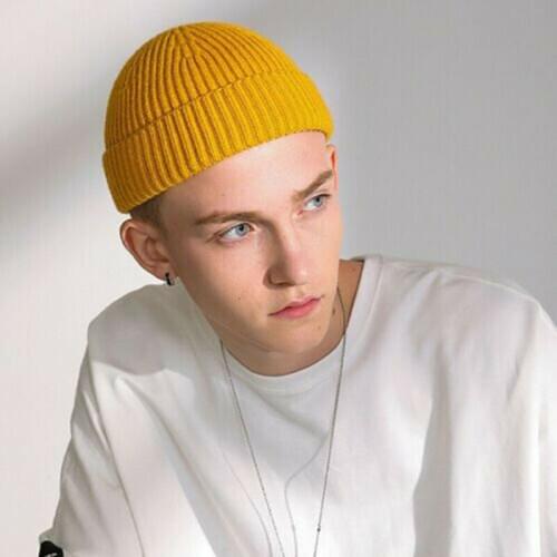 Men Women Winter Knitted Hat Beanie Skullcap Sailor Cap Cuff Brimless Retro Warm