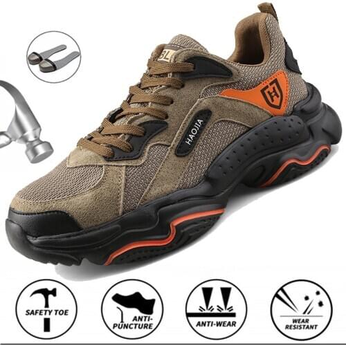 Mens Leather Safety Shoes Steel Toe Cap Hiking Shoes Anti Puncture Lightweight Indestructible Work Boots Security Shoes Men