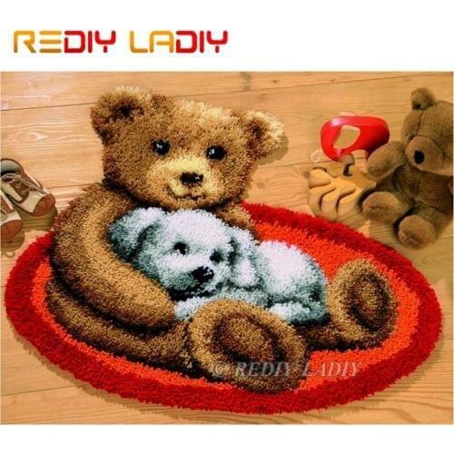 Latch Hook Kits Make Your Own Rug Bear & Puppy Tapestry Crochet Cushion Mat DIY Carpet Rug Set Pre-Printed Canvas Hobby & Crafts