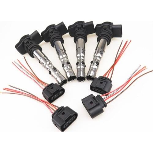 AZQFZ High Voltage Ignition Coil Nozzle+ Cable Plug For TT A4 A6 Seat Leon Cordoba VW Beetle Bora Passat 06B905115T 1J0973724