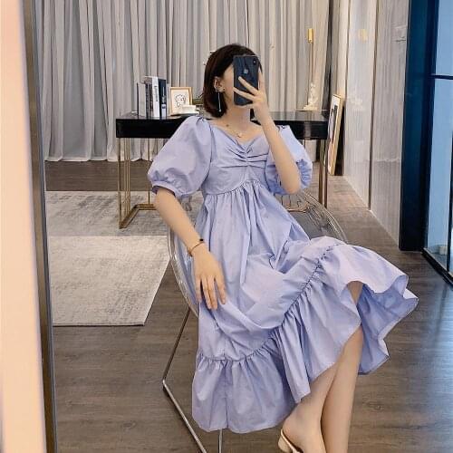 HStar 2020 New Arrivals Korean Style Women Loose Dress Casual Draw String Fishtail Bottom Short Sleeve Women Dresses Summer