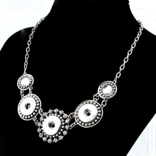 NEW Vintage Jewelry Metal Chain Snap necklace 50CM Rhinestone Flower pendant fit DIY 18MM snap buttons jewlery ZG004