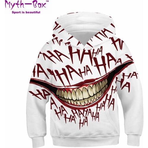 Autumn Winter Childrens Hoodies Joker Mouth 3D Printed Tops Kids Junior Child Loose Coat 5-14y Teens Boy&Girls Hooded Sweaters
