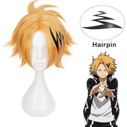 Anime My Hero Academia Kaminari Denki Cosplay Wig Golden Short Wig Hairpin Boku No Hero Academia Fiber Hair + Free Wig Cap Boys