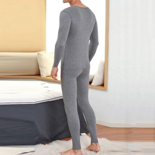 Anti-shrink Simple Skin-friendly Pajamas Suit Comfy Pants Suit Long Sleeve for Inner Wear