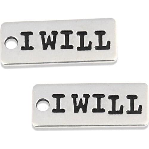 10pcs/lot Silver Color Rectangular Plate I WILL Charm Accessories DIY Pendant Handmade for Jewelry Making 24.5x10 mm