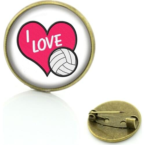 Sales vintage fashion color Volleyball brooches sports style peace love volleyball badge pins women men jewelry SP186