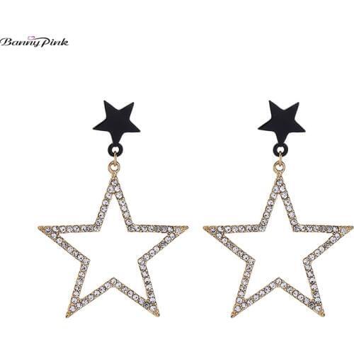Banny Pink Shiny Rhinestone Star Stud Earrings For Women Chunky Geometric Statement Post Earrings Chic Earrings Gift For Girls