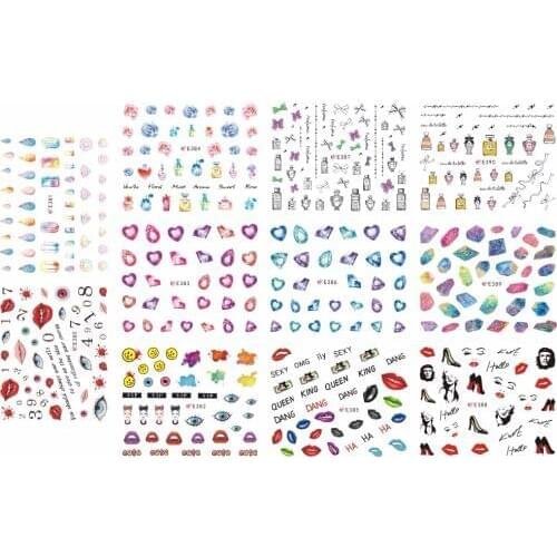 11 PCS / LOT SIMULATION SELF-ADHESIVE 3D NAIL TATTOOS STICKER GEM STONE LIPS KISS SEXY LADY E380-390