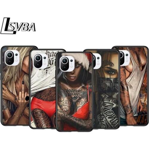 Sexy Tattoo Girl Fashion for Xiaomi Mi 11 10T Note 10 Ultra 5G 9 9T SE 8 A3 A2 A1 6X Pro Play F1 Lite 5G Black Phone Case