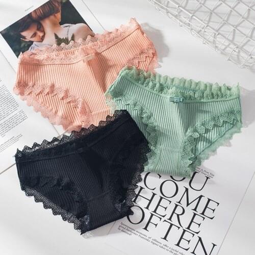 Sexy Women Cotton Panties Female Comfort Lace Edge Breathable Briefs Underwear Women Cotton Crotch Underpants Lingerie Intimates