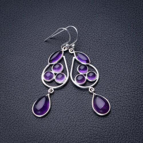 StarGems Natural Amethyst Handmade 925 Sterling Silver Earrings 2.25" D6829