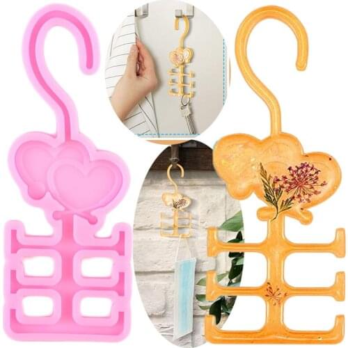 Super Glossy DIY Car Hanger Silicone Heart Hook Up Mold Storage Hook Hanger Epoxy Resin Molds Jewelry Making Keychain Moulds