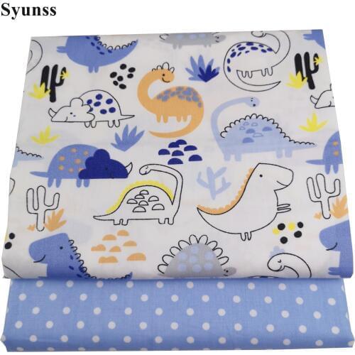 Syunss Blue Dinosaur Dot Printed Cotton Fabric for Diy Patchwork Quilting Baby Cribs The Cloth Cushions Blanket Sewing Tissus