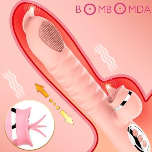 Telescopic Dildos Vibrator Realistic Tongue Licking Vibration Heating Rabbit Vibrator G Spot Stimulator Adult Sex Toys For Women