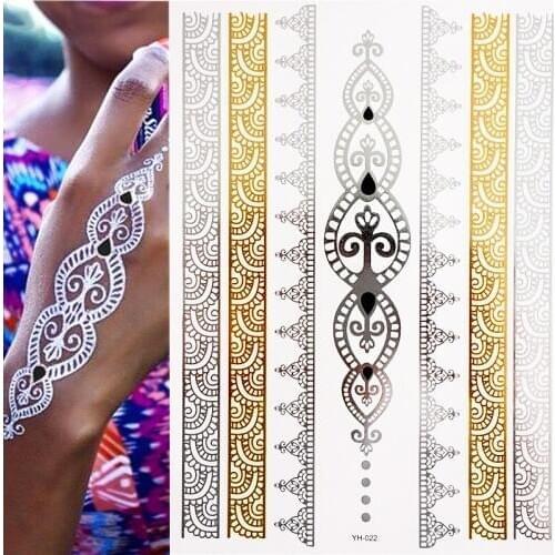 Temporary Boho Metallic Henna Tattoos - Over 25 Mandala Mehndi Designs in Gold and Silver (1 Sheets)